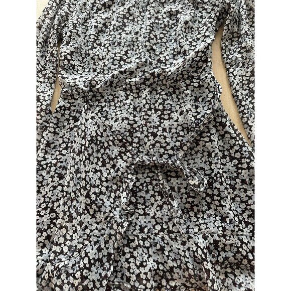 Abercrombie Blue Black Floral Long Sleeve Mini Wrap Dress Size Small - Picture 2 of 7